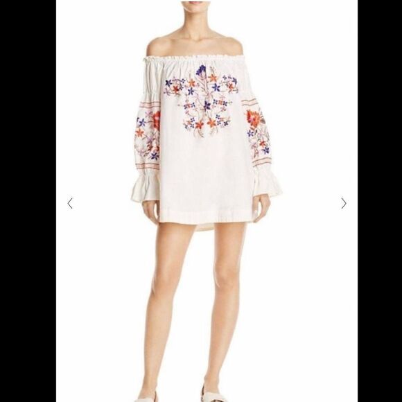 FREE PEOPLE FLEUR DU JOUR FLORAL EMBROIDERED OFF SHOULDER DRESS Sz- Xs - Picture 4 of 15
